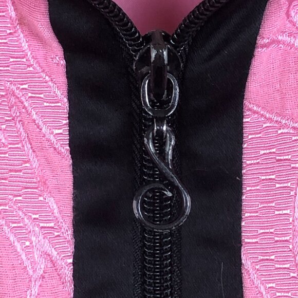 Samuel Dong Womens Cocktail Jacket Sz Medium Full Zip Quilted Detail Pink Black - Picture 7 of 10